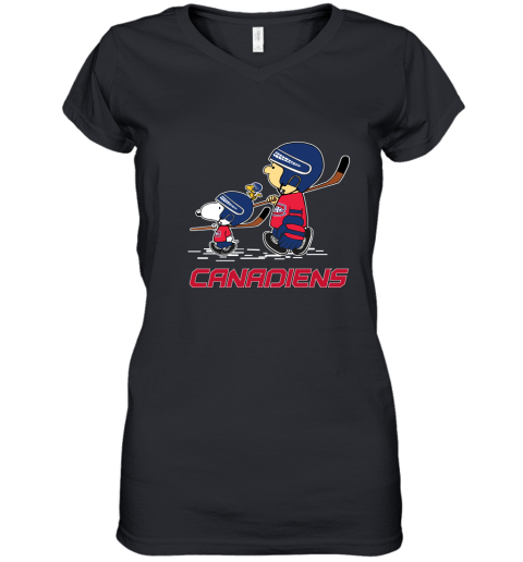 Let's Play Motreal Canadiens Ice Hockey Snoopy NHL Women's V-Neck T-Shirt