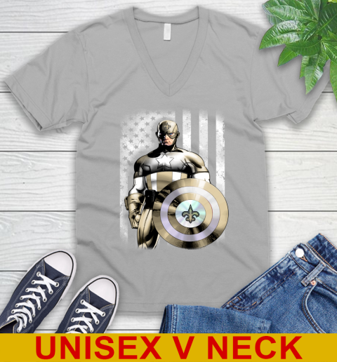 New Orleans Saints NFL Football Captain America Marvel Avengers American Flag Shirt V-Neck T-Shirt 3
