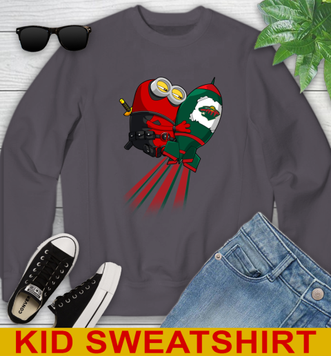 NHL Hockey Minnesota Wild Deadpool Minion Marvel Shirt Youth Sweatshirt 5