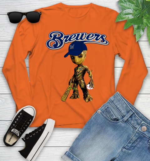 MLB Milwaukee Brewers Groot Guardians Of The Galaxy Baseball Youth Long Sleeve 4
