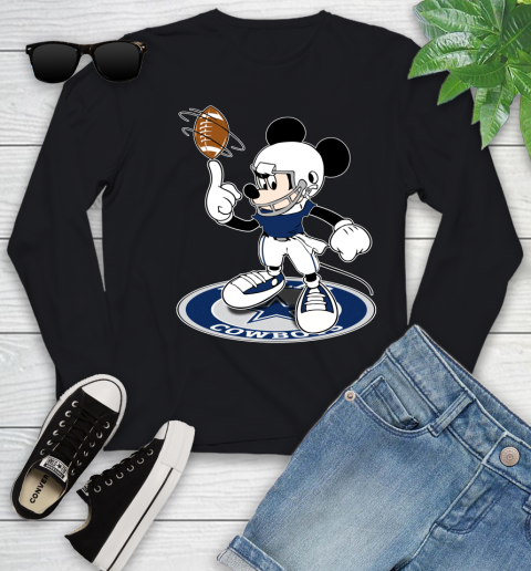 NFL Football Dallas Cowboys Cheerful Mickey Disney Shirt Youth Long Sleeve