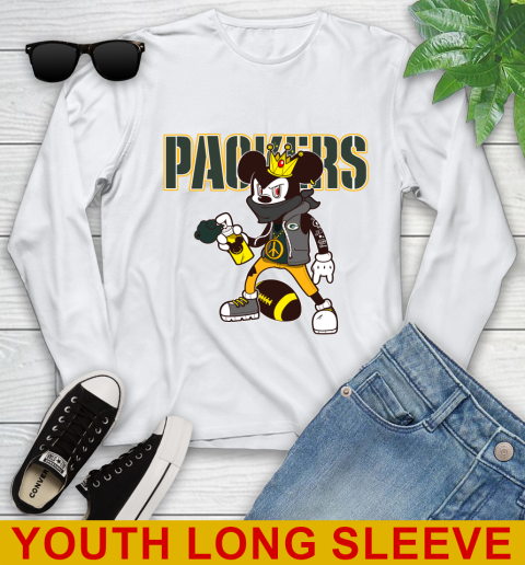 Green Bay Packers NFL Football Mickey Peace Sign Sports Youth Long Sleeve