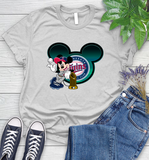 MLB Minnesota Twins The Commissioner's Trophy Mickey Mouse Disney Women's T-Shirt