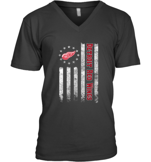 NHL American Flag Hockey Sports Detroit Red Wings V-Neck T-Shirt