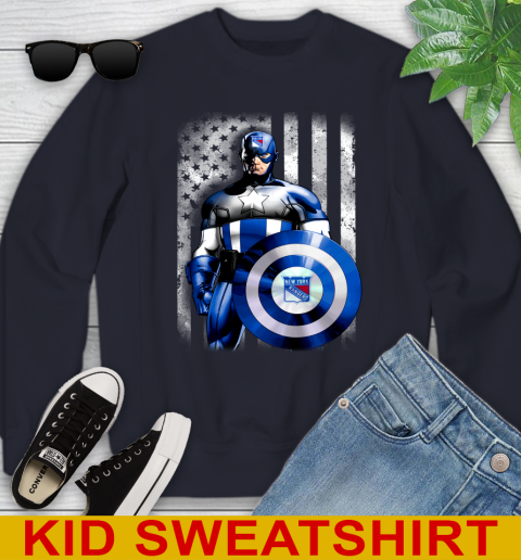 New York Rangers NHL Hockey Captain America Marvel Avengers American Flag Shirt Youth Sweatshirt 2