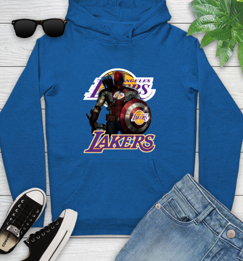 Los Angeles Lakers NBA Basketball Captain America Thor Spider Man Hawkeye Avengers Youth Hoodie 9