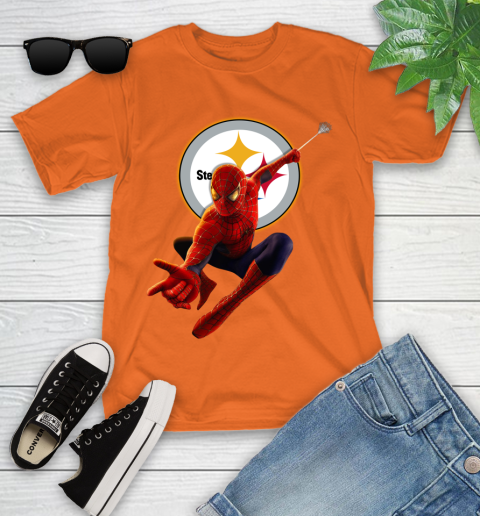 NFL Spider Man Avengers Endgame Football Pittsburgh Steelers Youth T-Shirt 7