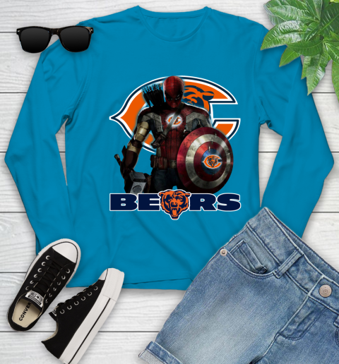 NFL Captain America Thor Spider Man Hawkeye Avengers Endgame Football Chicago Bears Youth Long Sleeve 7