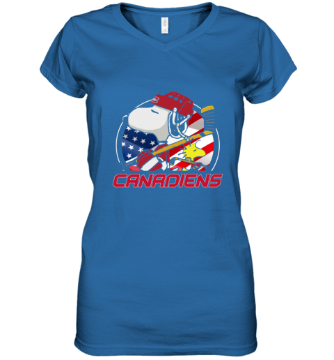 lm7t montreal canadienssnoopy and woodstock nhl women v neck t shirt 39 front royal