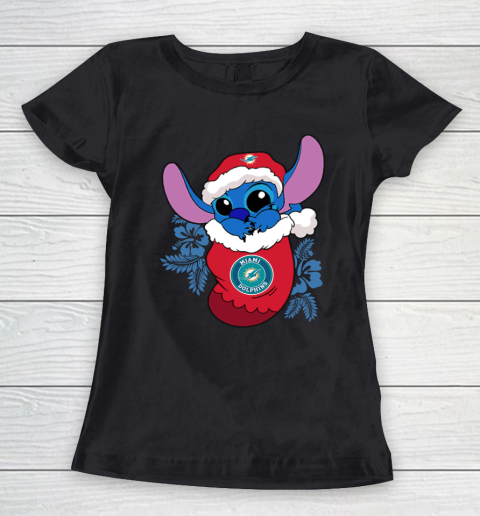 Miami Dolphins Christmas Stitch In The Sock Funny Disney NFL Women's T-Shirt 2