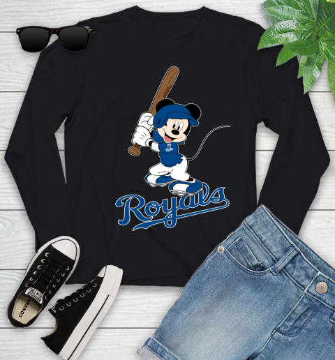 MLB Baseball Kansas City Royals Cheerful Mickey Mouse Shirt Youth Long Sleeve