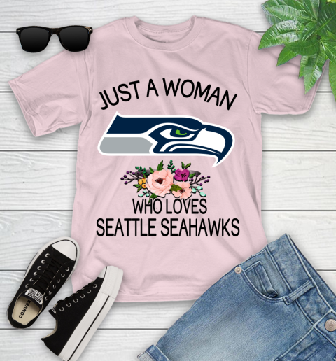 NFL Just A Woman Who Loves Seattle Seahawks Football Sports Youth T-Shirt 7
