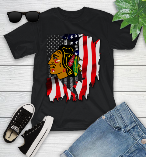 Chicago Blackhawks NHL Hockey American Flag Youth T-Shirt