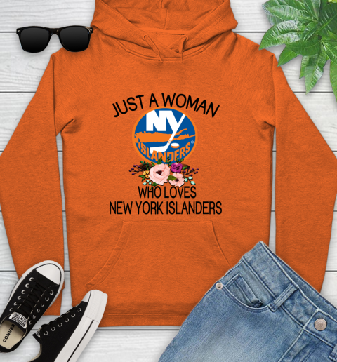 NHL Just A Woman Who Loves New York Islanders Hockey Sports Youth Hoodie 3