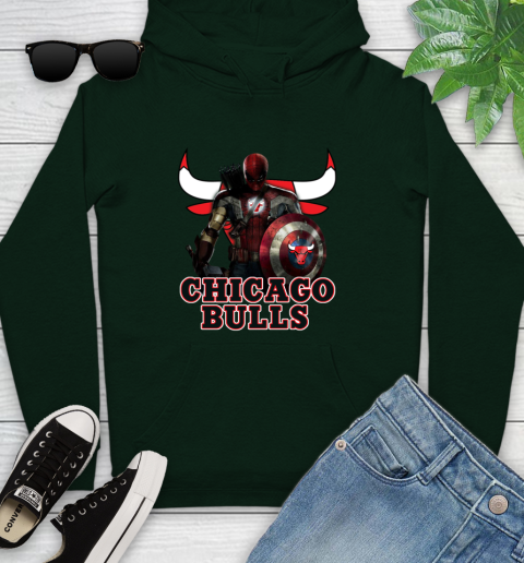 Chicago Bulls NBA Basketball Captain America Thor Spider Man Hawkeye Avengers Youth Hoodie 13