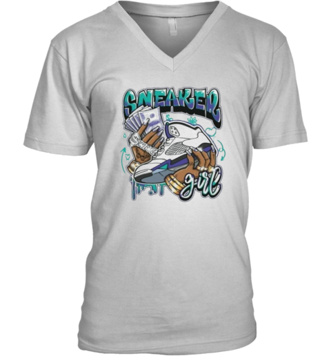 Jordan 5 Grape Sneaker Girl V-Neck T-Shirt