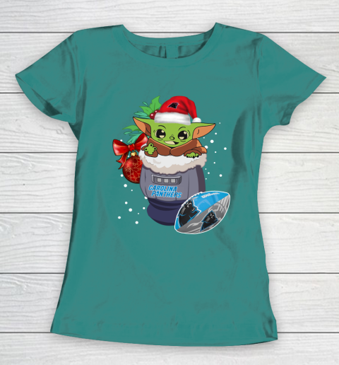 Carolina Panthers Christmas Baby Yoda Star Wars Funny Happy NFL Women's T-Shirt 12