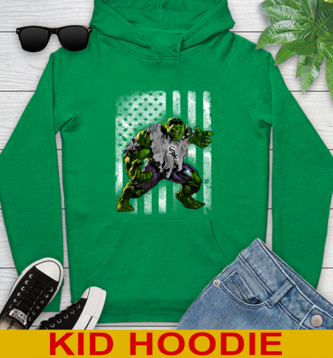 Chicago White Sox Hulk Marvel Avengers MLB Baseball American Flag Youth Hoodie 8