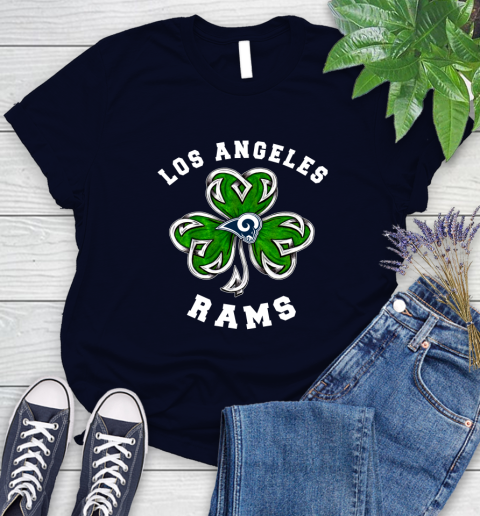 NFL Los Angeles Rams Three Leaf Clover St Patrick's Day Football Sports Women's T-Shirt 2