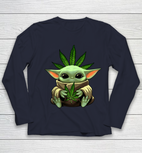Baby Yoda Hug Marijuana Canabis Youth Long Sleeve 3