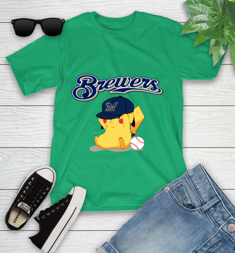 MLB Pikachu Baseball Sports Milwaukee Brewers Youth T-Shirt 6