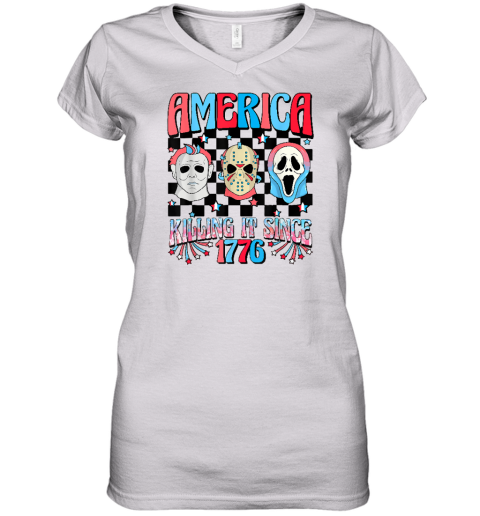 Funny America Killing IT Since 1776 Horror 4th Of July USA Women's V-Neck T-Shirt