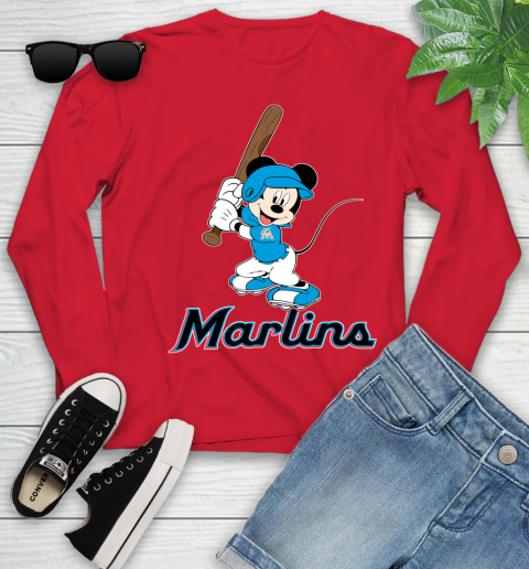MLB Baseball Miami Marlins Cheerful Mickey Mouse Shirt Youth Long Sleeve 11
