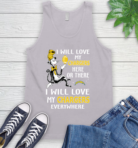 NFL Football Los Angeles Chargers I Will Love My Chargers Everywhere Dr Seuss Shirt Tank Top 3