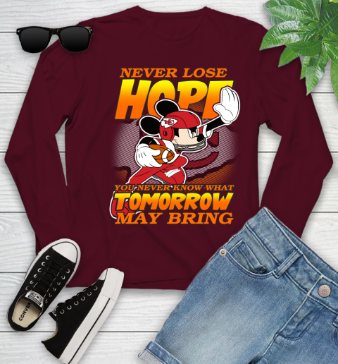 Kansas City Chiefs NFL Football Mickey Disney Never Lose Hope Youth Long Sleeve 6