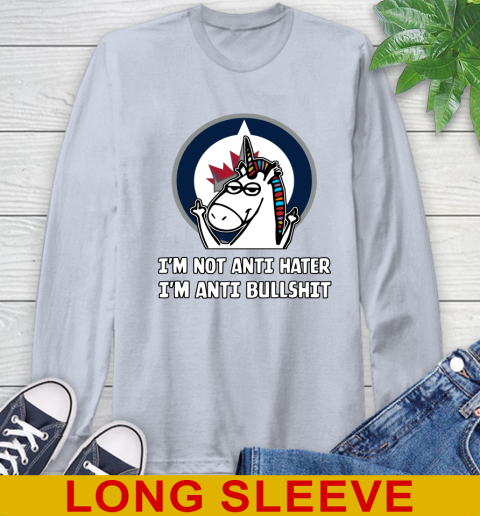Winnipeg Jets NHL Hockey Unicorn I'm Not Anti Hater I'm Anti Bullshit Long Sleeve T-Shirt 6
