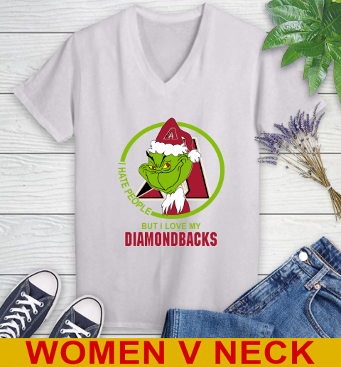 Arizona Diamondbacks MLB Christmas Grinch I Hate People But I Love My Favorite Baseball Team Women's V-Neck T-Shirt