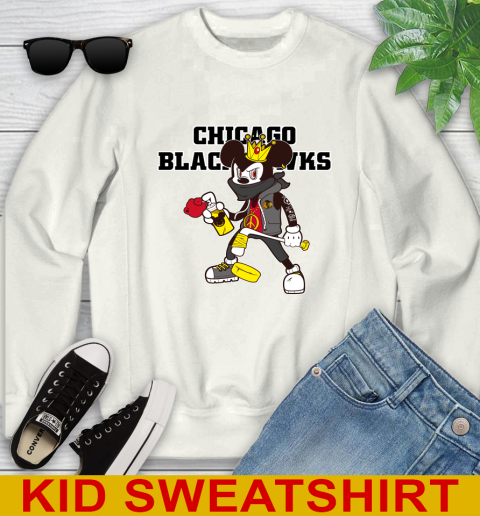 Chicago Blackhawks NHL Hockey Mickey Peace Sign Sports Youth Sweatshirt