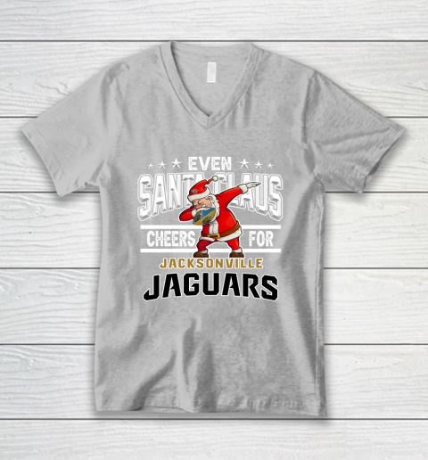 Jacksonville Jaguars Even Santa Claus Cheers For Christmas NFL V-Neck T-Shirt 3