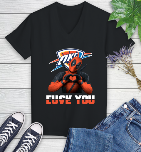 NBA Oklahoma City Thunder Deadpool Love You Fuck You Basketball Sports Women's V-Neck T-Shirt