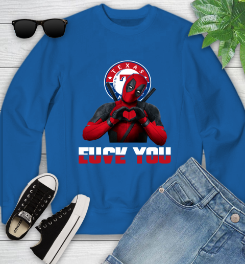 MLB Texas Rangers Deadpool Love You Fuck You Baseball Sports Youth Sweatshirt 7
