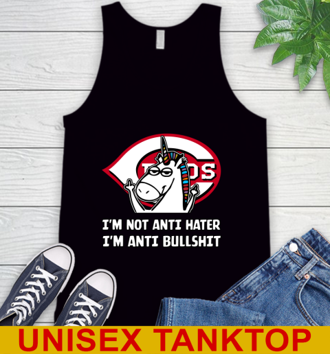 Cincinnati Reds MLB Baseball Unicorn I'm Not Anti Hater I'm Anti Bullshit Tank Top 2