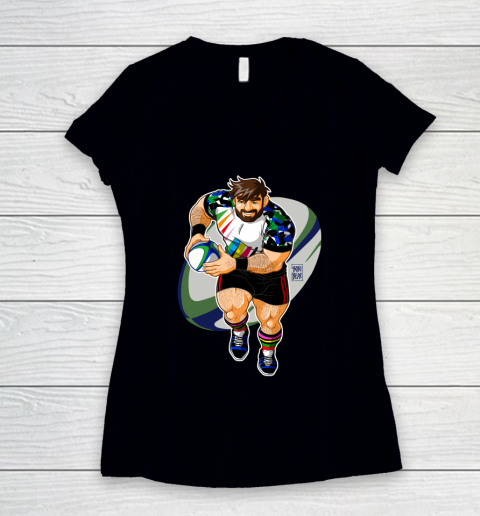 ADAM LIKES TO PLAY RUGBY LGBT Gay Pride Women's V-Neck T-Shirt
