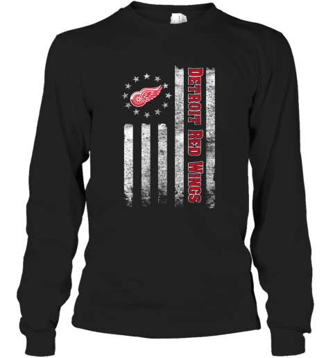 NHL American Flag Hockey Sports Detroit Red Wings Long Sleeve T-Shirt