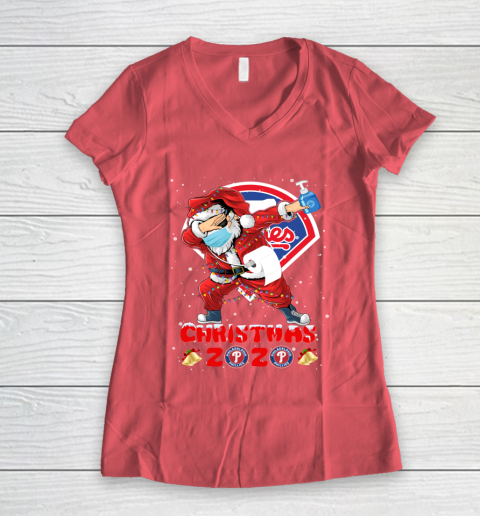 Philadelphia Phillies Funny Santa Claus Dabbing Christmas 2020 MLB Women's V-Neck T-Shirt 4