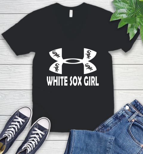 MLB Chicago White Sox Girl Under Armour Baseball Sports V-Neck T-Shirt