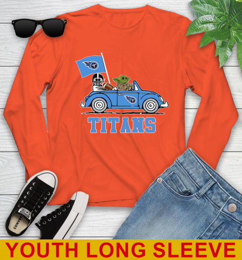 NFL Football Tennessee Titans Darth Vader Baby Yoda Driving Star Wars Shirt Youth Long Sleeve 4