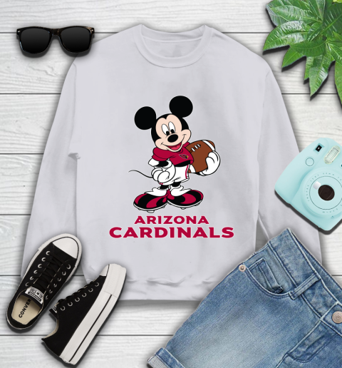 NFL Football Arizona Cardinals Cheerful Mickey Mouse Shirt Youth Sweatshirt 4