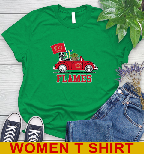 NHL Hockey Calgary Flames Darth Vader Baby Yoda Driving Star Wars Shirt Women's T-Shirt 6