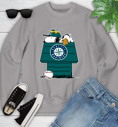 MLB Seattle Mariners Snoopy Woodstock The Peanuts Movie Baseball T Shirt Youth Sweatshirt 4