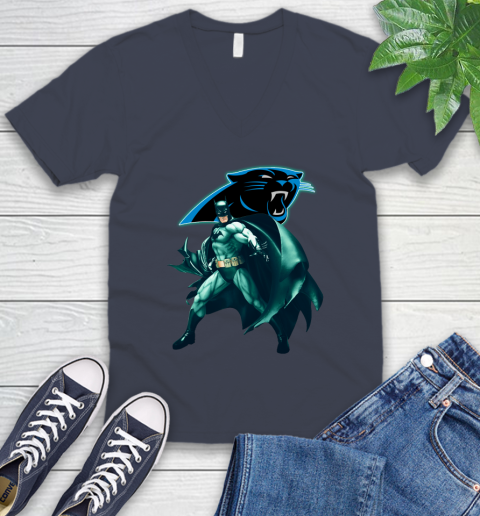 NFL Batman Football Sports Carolina Panthers V-Neck T-Shirt 9