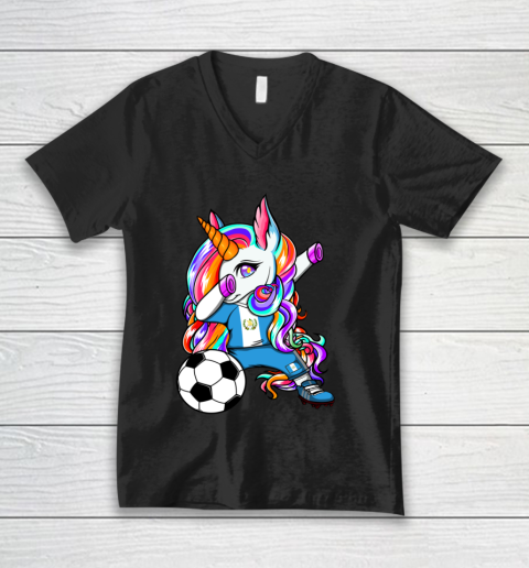 Dabbing Unicorn Guatemala Soccer Fans Jersey Flag Football V-Neck T-Shirt