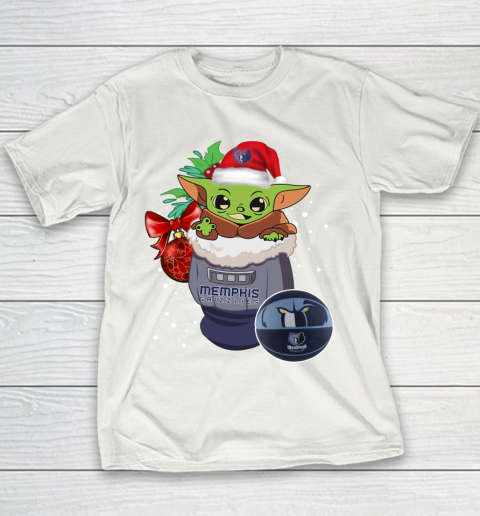 Memphis Grizzlies Christmas Baby Yoda Star Wars Funny Happy NBA Youth T-Shirt 3