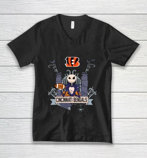 NFL Cincinnati Bengals Football Jack Skellington Halloween V-Neck T-Shirt