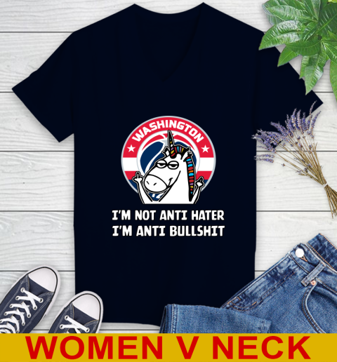 Washington Wizards NBA Basketball Unicorn I'm Not Anti Hater I'm Anti Bullshit Women's V-Neck T-Shirt 3