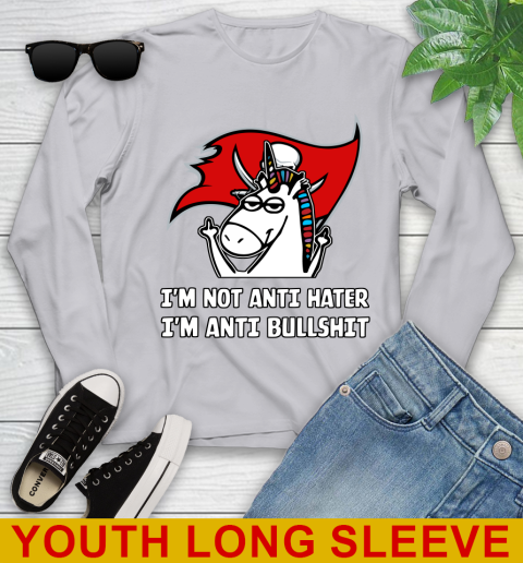 Tampa Bay Buccaneers NFL Football Unicorn I'm Not Anti Hater I'm Anti Bullshit Youth Long Sleeve 6